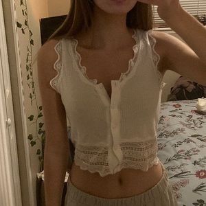 White Lace trimmed tank top